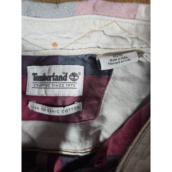 Timberland Men’s Medium Flannel Button Down Shirt Organic Cotton Long Sleeve Red - Picture 4 of 8